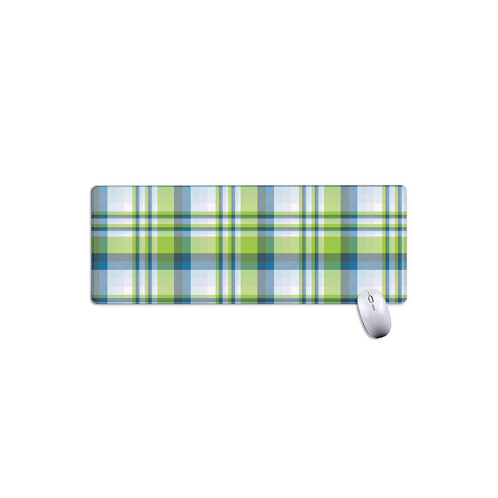 Lime And Blue Madras Plaid Print Extended Mouse Pad