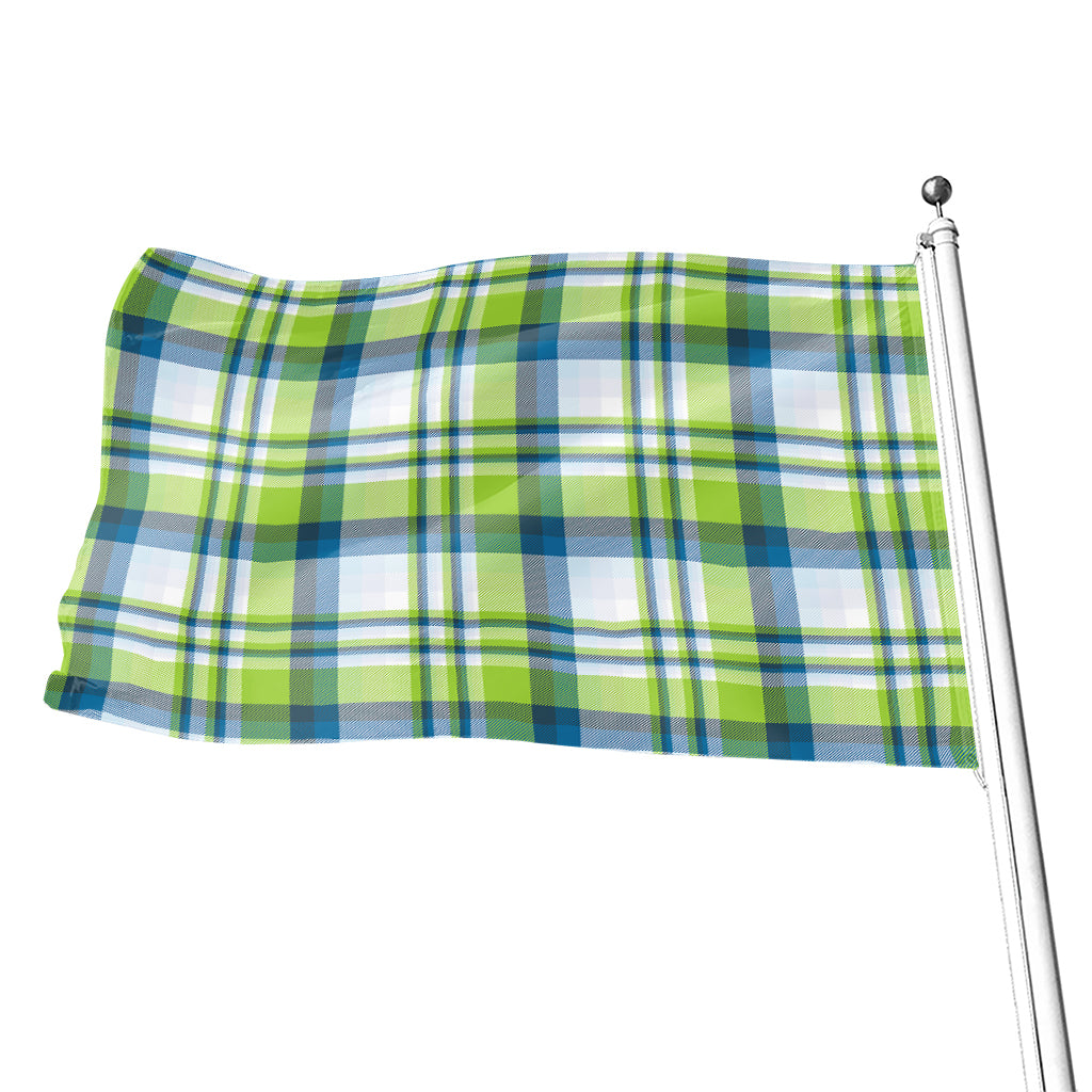 Lime And Blue Madras Plaid Print Flag