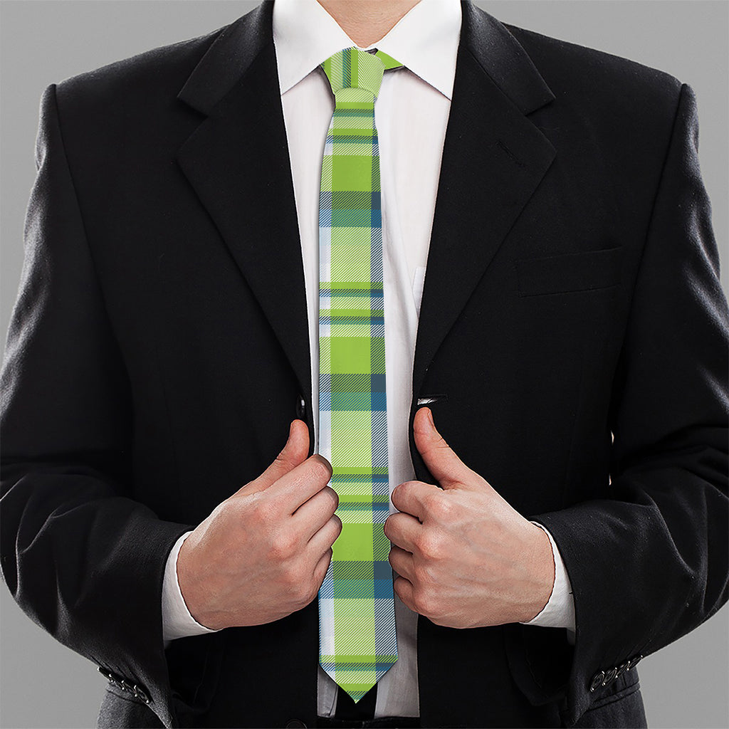 Lime And Blue Madras Plaid Print Necktie