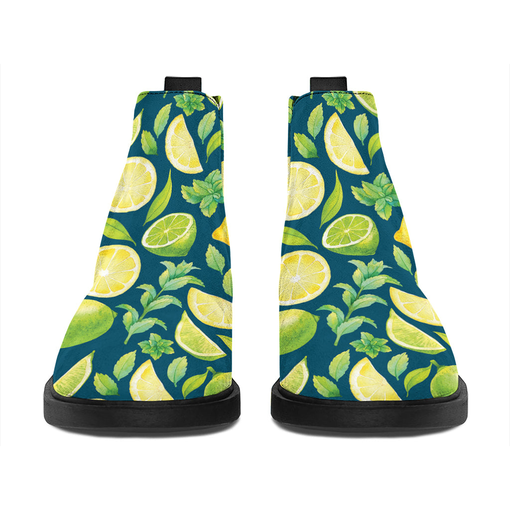 Lime And Lemon Pattern Print Flat Ankle Boots