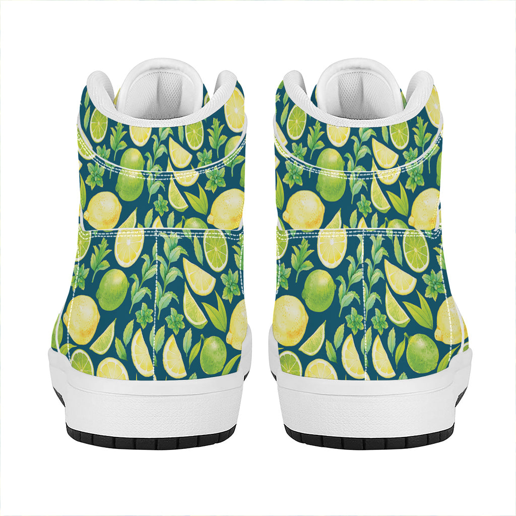 Lime And Lemon Pattern Print High Top Leather Sneakers