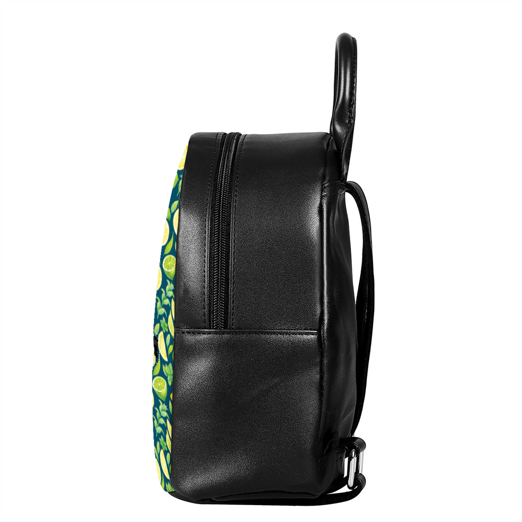 Lime And Lemon Pattern Print Leather Backpack
