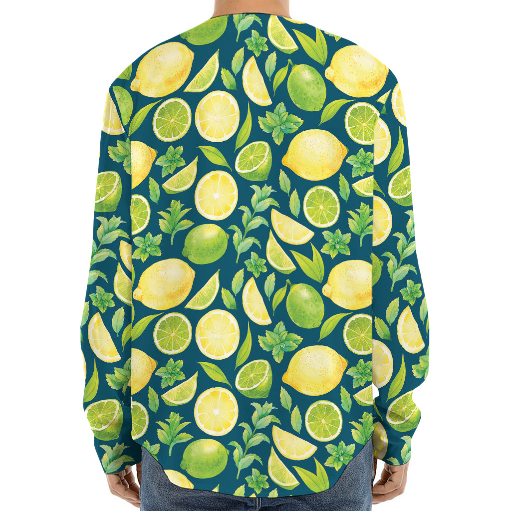 Lime And Lemon Pattern Print Long Sleeve Baseball Jersey