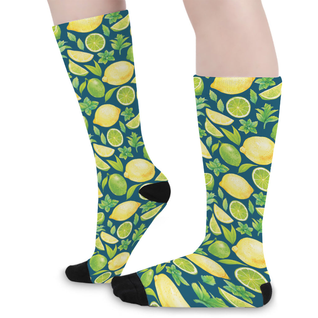 Lime And Lemon Pattern Print Long Socks