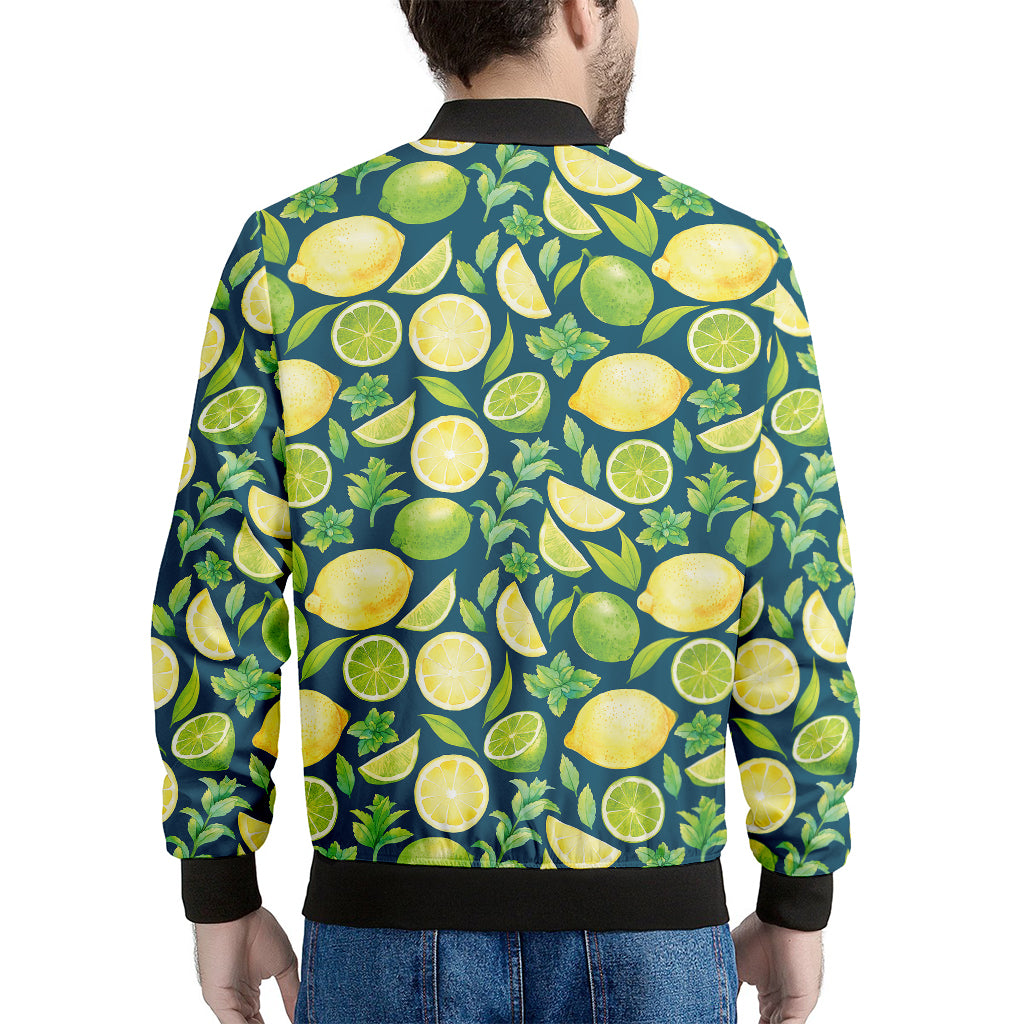 Lime And Lemon Pattern Print Men's Bomber Jacket