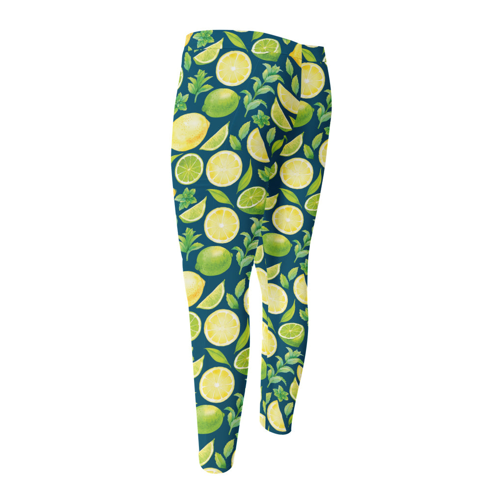 Lime And Lemon Pattern Print Men's Compression Pants