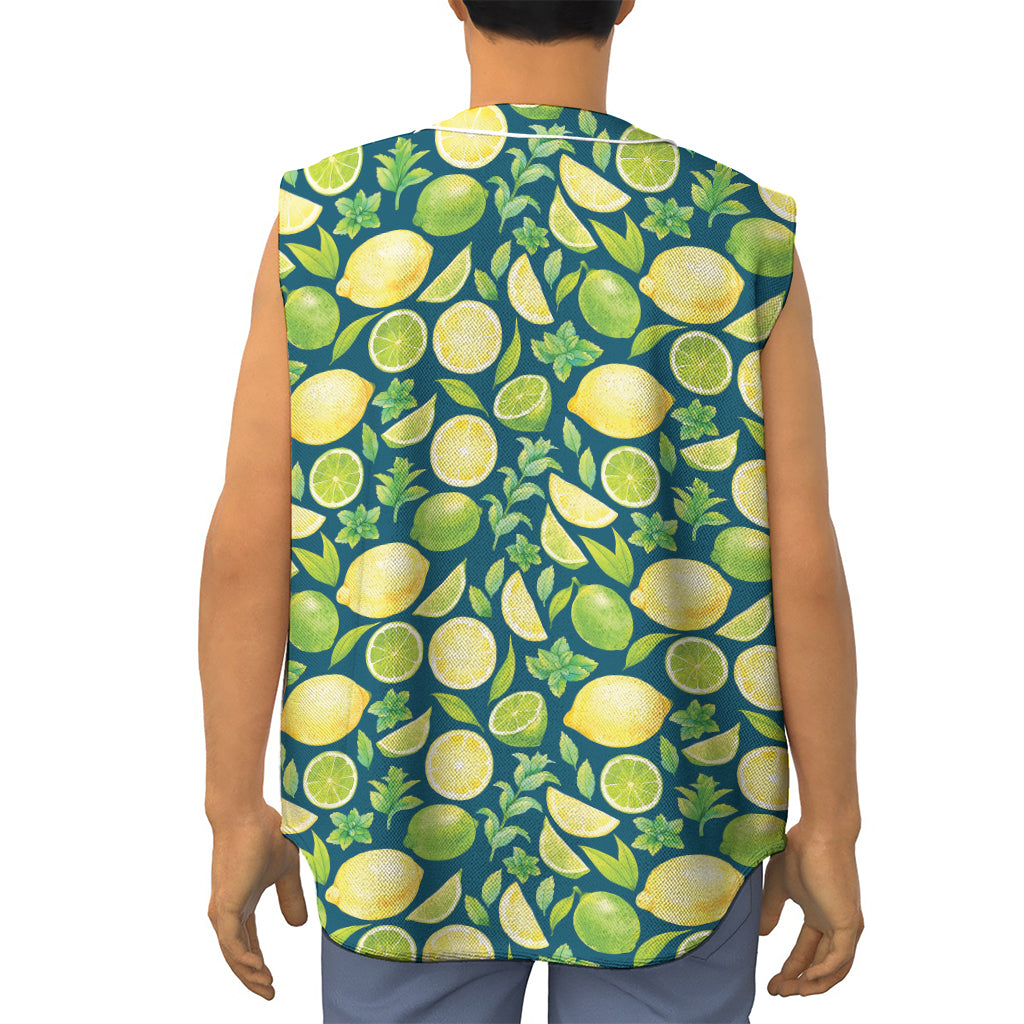 Lime And Lemon Pattern Print Sleeveless Baseball Jersey