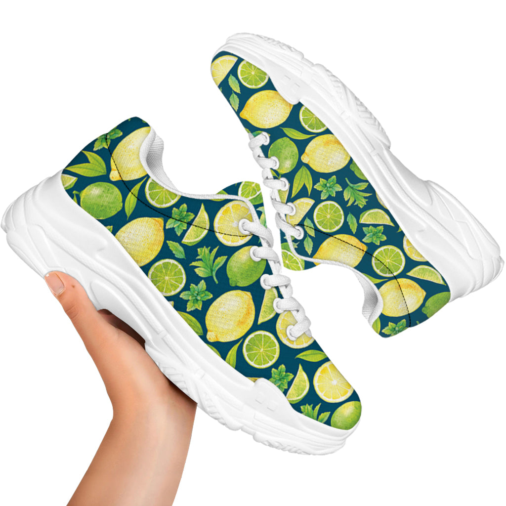 Lime And Lemon Pattern Print White Chunky Shoes