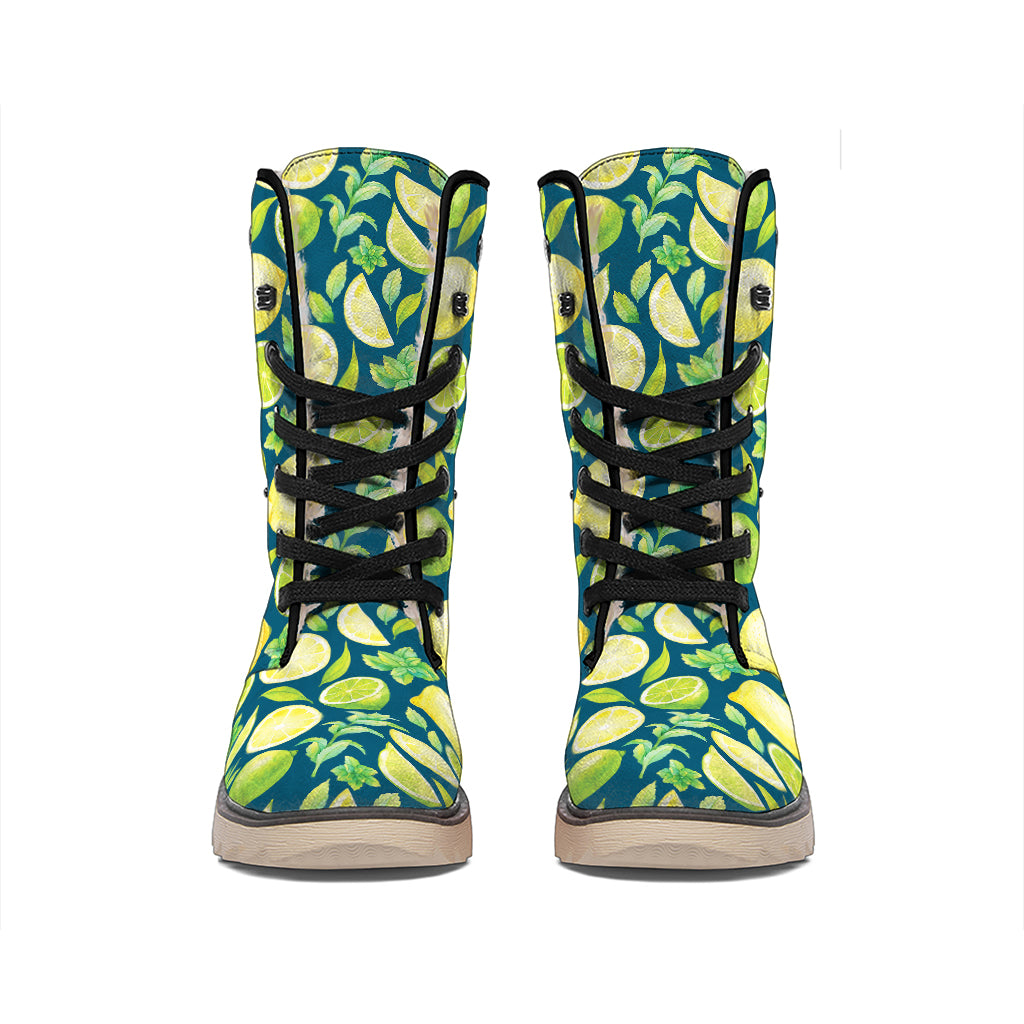 Lime And Lemon Pattern Print Winter Boots