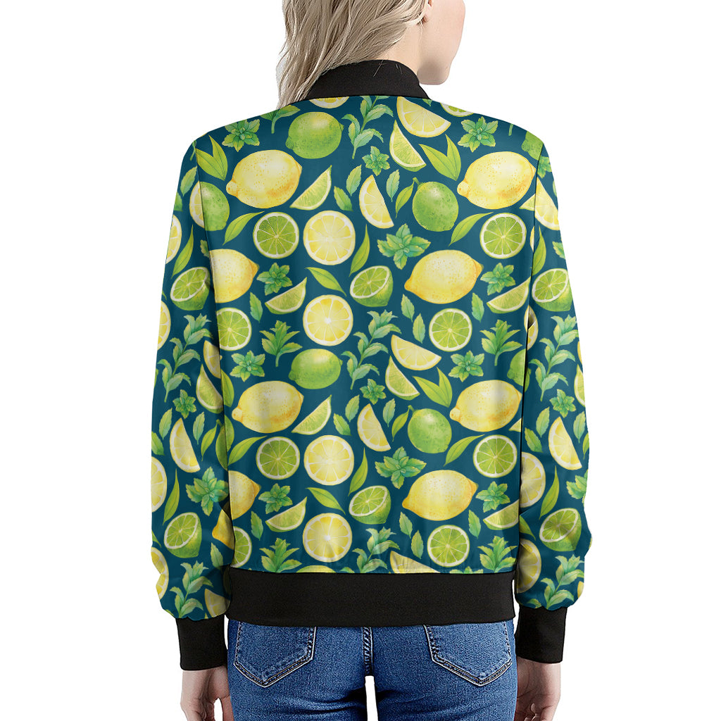 Lime And Lemon Pattern Print Women's Bomber Jacket