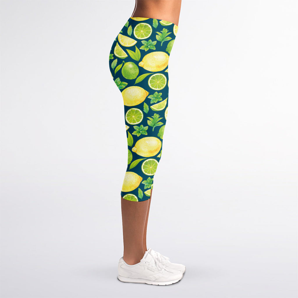 Lime And Lemon Pattern Print Women's Capri Leggings