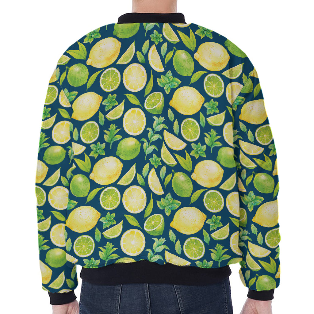 Lime And Lemon Pattern Print Zip Sleeve Bomber Jacket