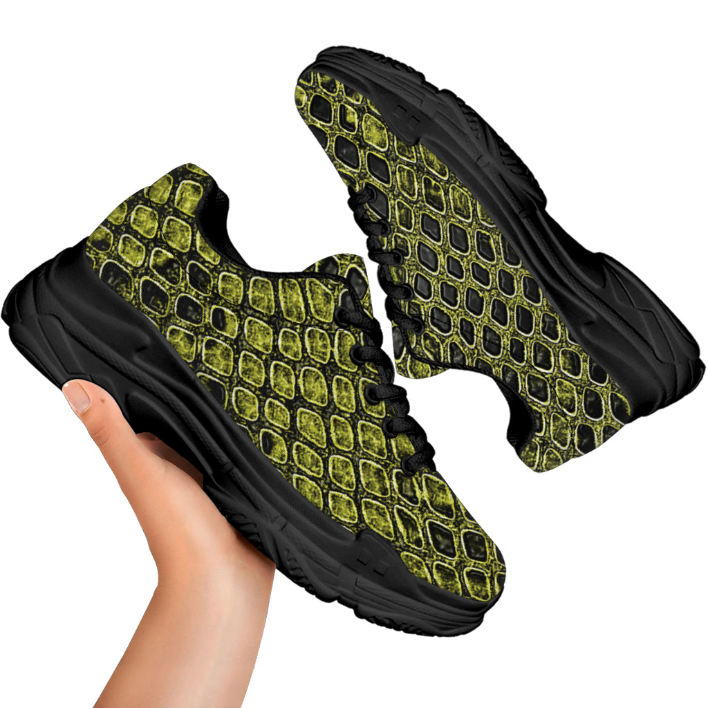 Lime Green And Black Snakeskin Print Black Chunky Shoes