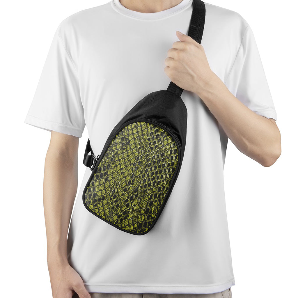 Lime Green And Black Snakeskin Print Chest Bag