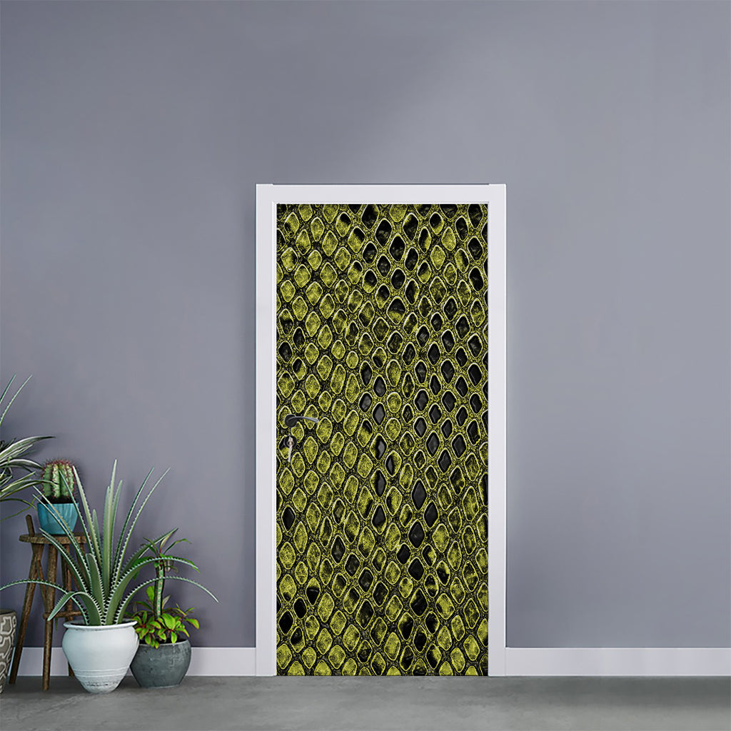 Lime Green And Black Snakeskin Print Door Sticker