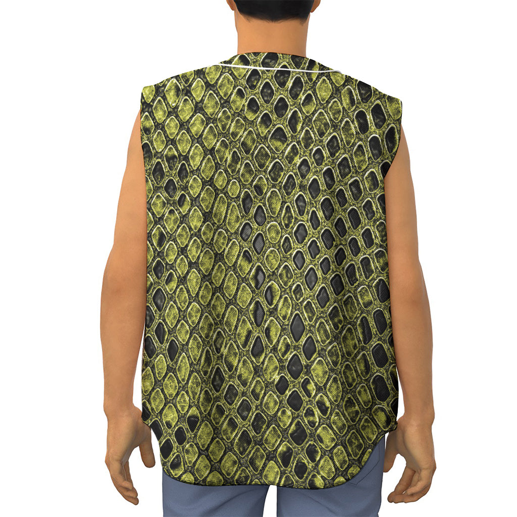 Lime Green And Black Snakeskin Print Sleeveless Baseball Jersey
