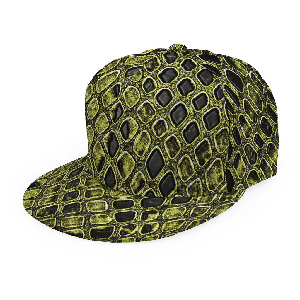 Lime Green And Black Snakeskin Print Snapback Cap