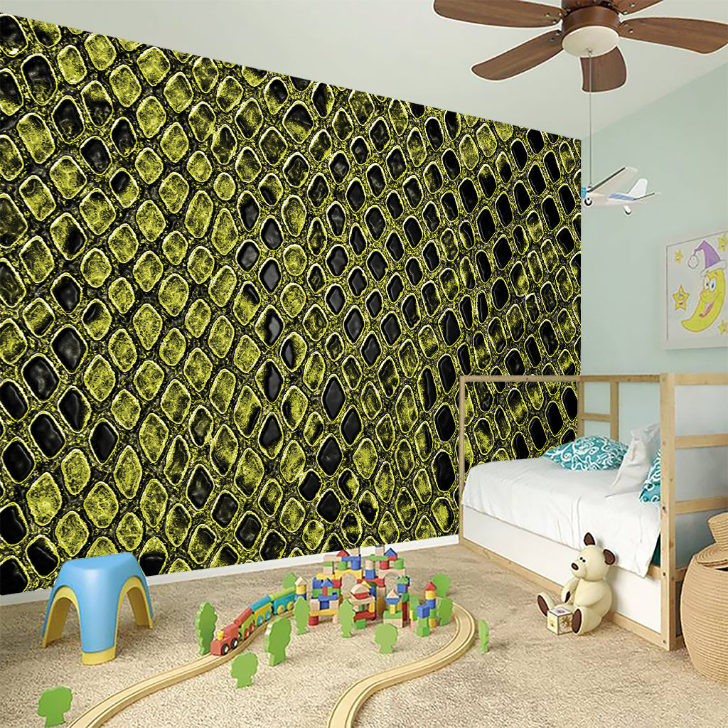 Lime Green And Black Snakeskin Print Wall Sticker