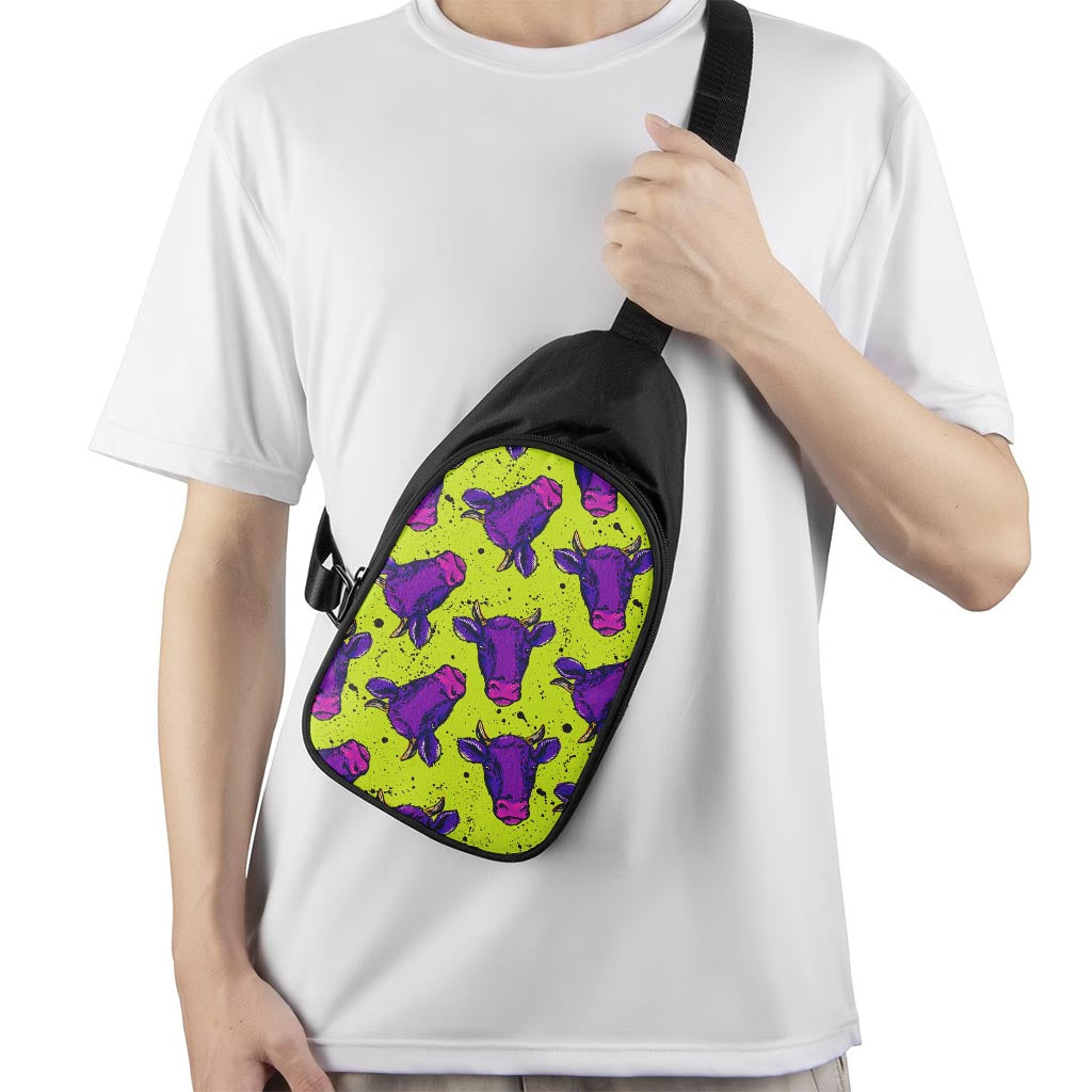 Lime Green And Purple Cow Pattern Print Chest Bag
