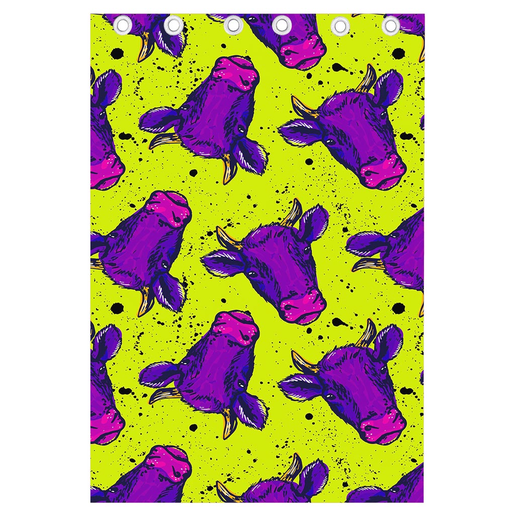 Lime Green And Purple Cow Pattern Print Curtain