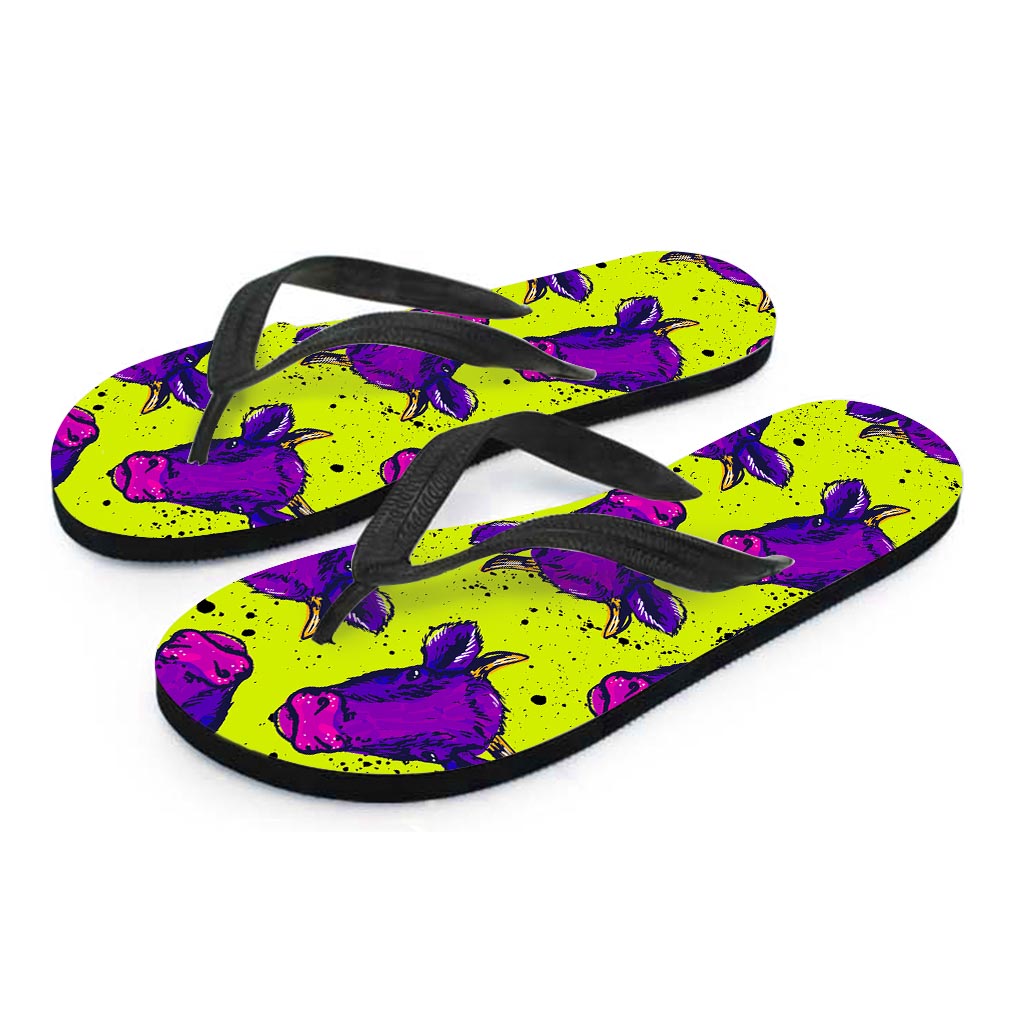 Lime Green And Purple Cow Pattern Print Flip Flops