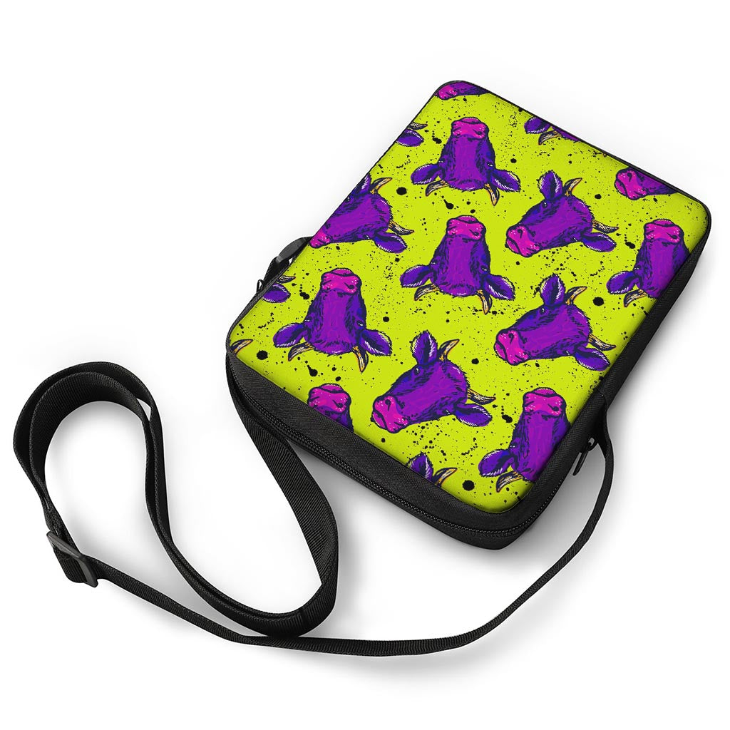 Lime Green And Purple Cow Pattern Print Rectangular Crossbody Bag