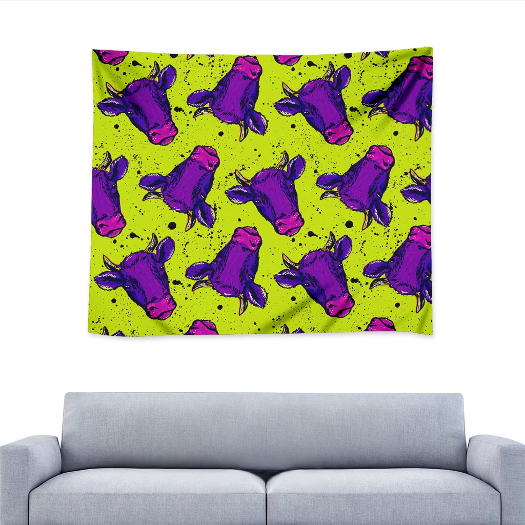 Lime Green And Purple Cow Pattern Print Tapestry