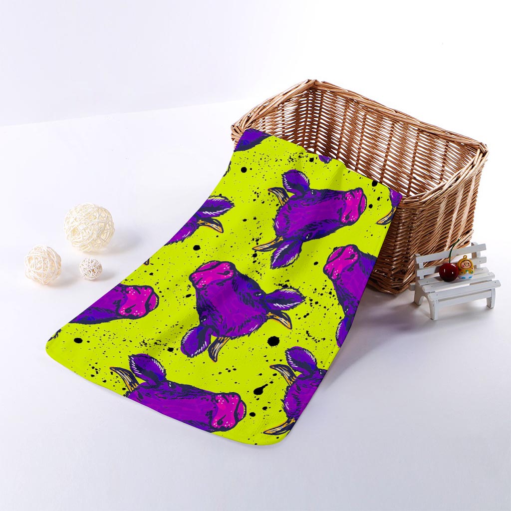 Lime Green And Purple Cow Pattern Print Towel