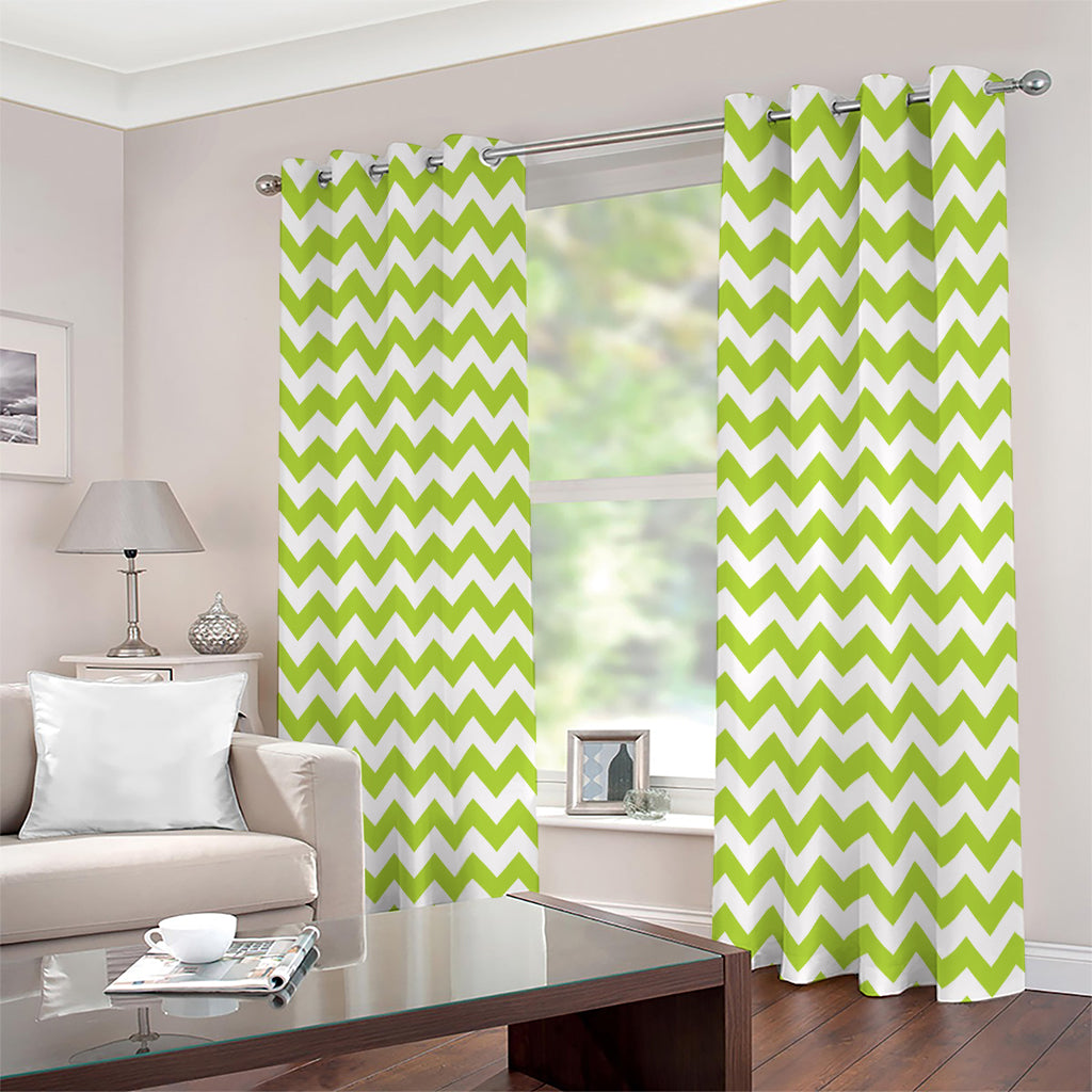 Lime Green And White Chevron Print Extra Wide Grommet Curtains
