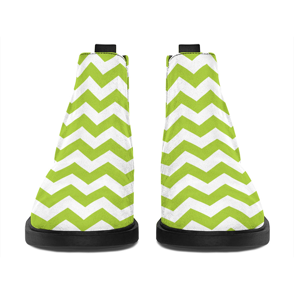 Lime Green And White Chevron Print Flat Ankle Boots