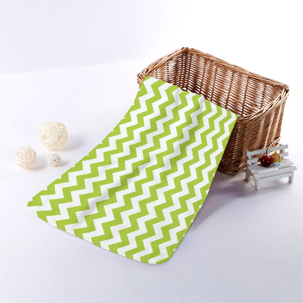 Lime Green And White Chevron Print Towel