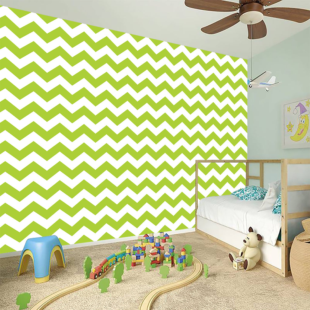 Lime Green And White Chevron Print Wall Sticker