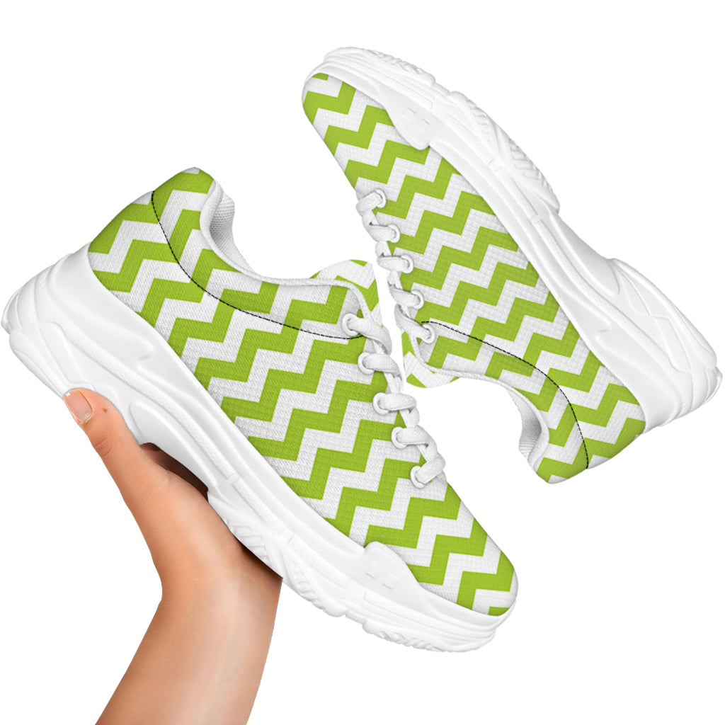 Lime Green And White Chevron Print White Chunky Shoes