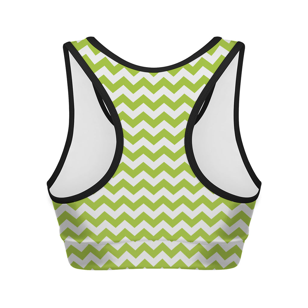 Lime Green And White Chevron Print Women's Sports Bra