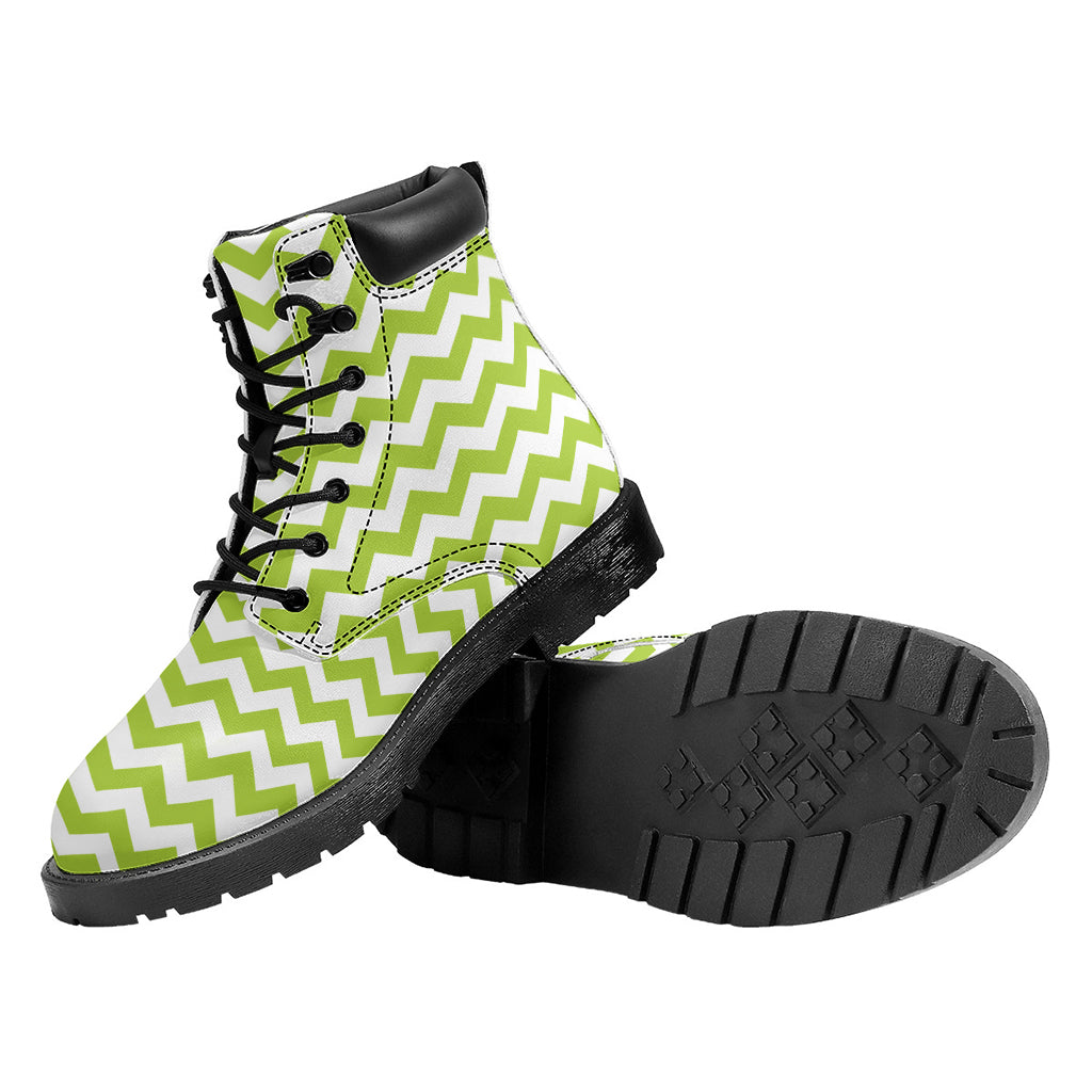 Lime Green And White Chevron Print Work Boots