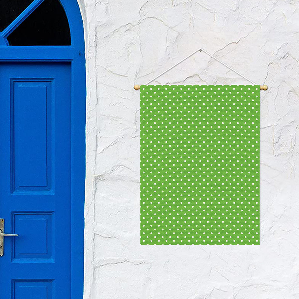 Lime Green And White Polka Dot Print Garden Flag