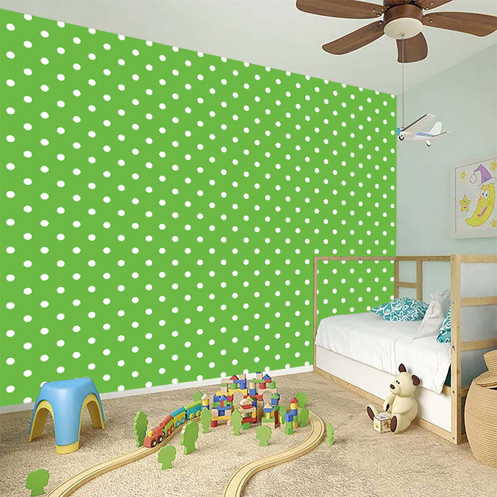 Lime Green And White Polka Dot Print Wall Sticker