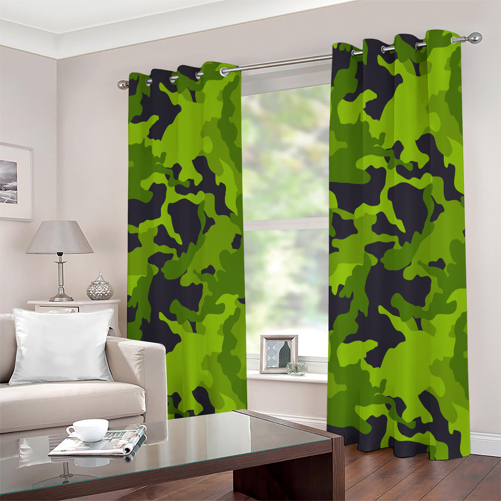 Lime Green Camouflage Print Extra Wide Grommet Curtains
