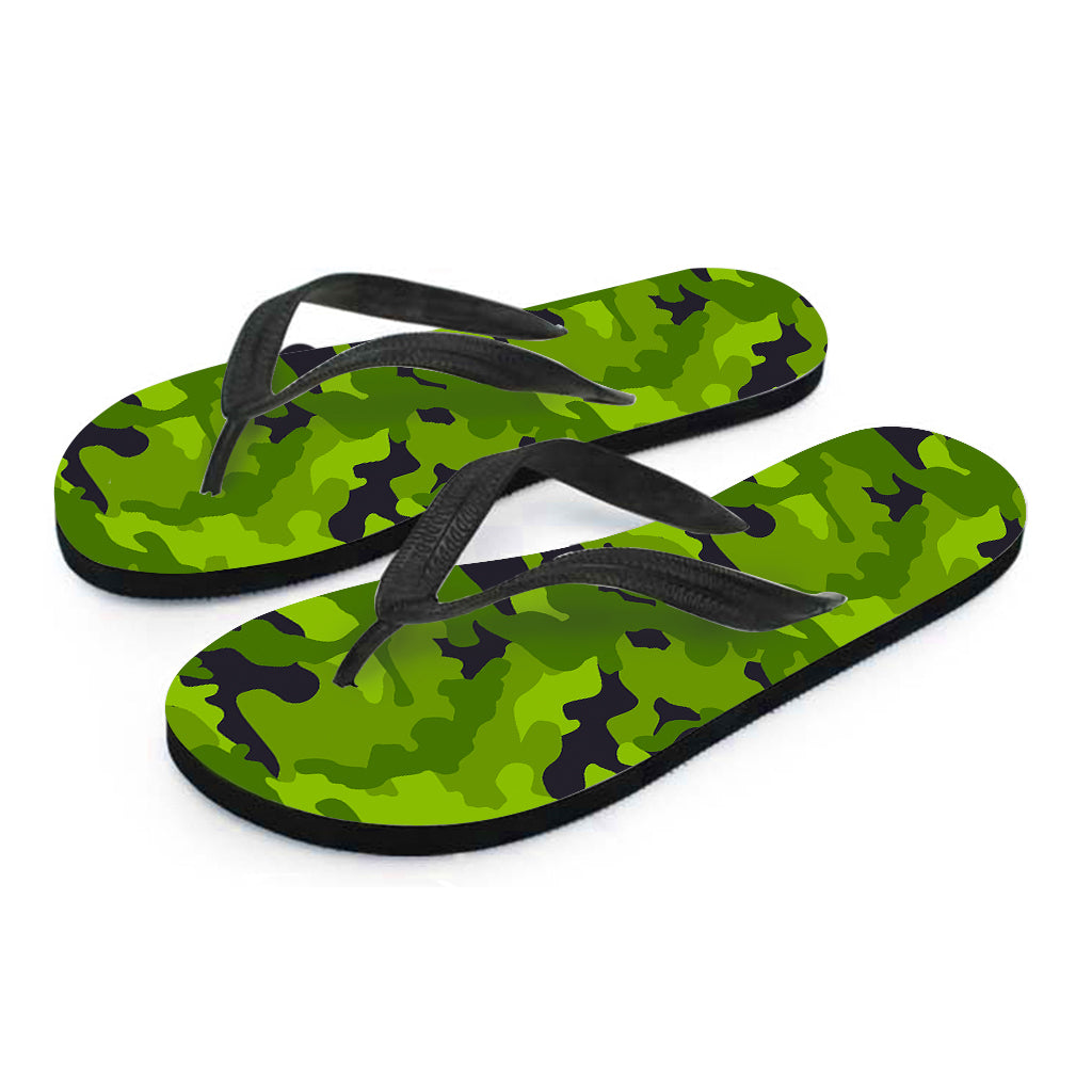Lime Green Camouflage Print Flip Flops