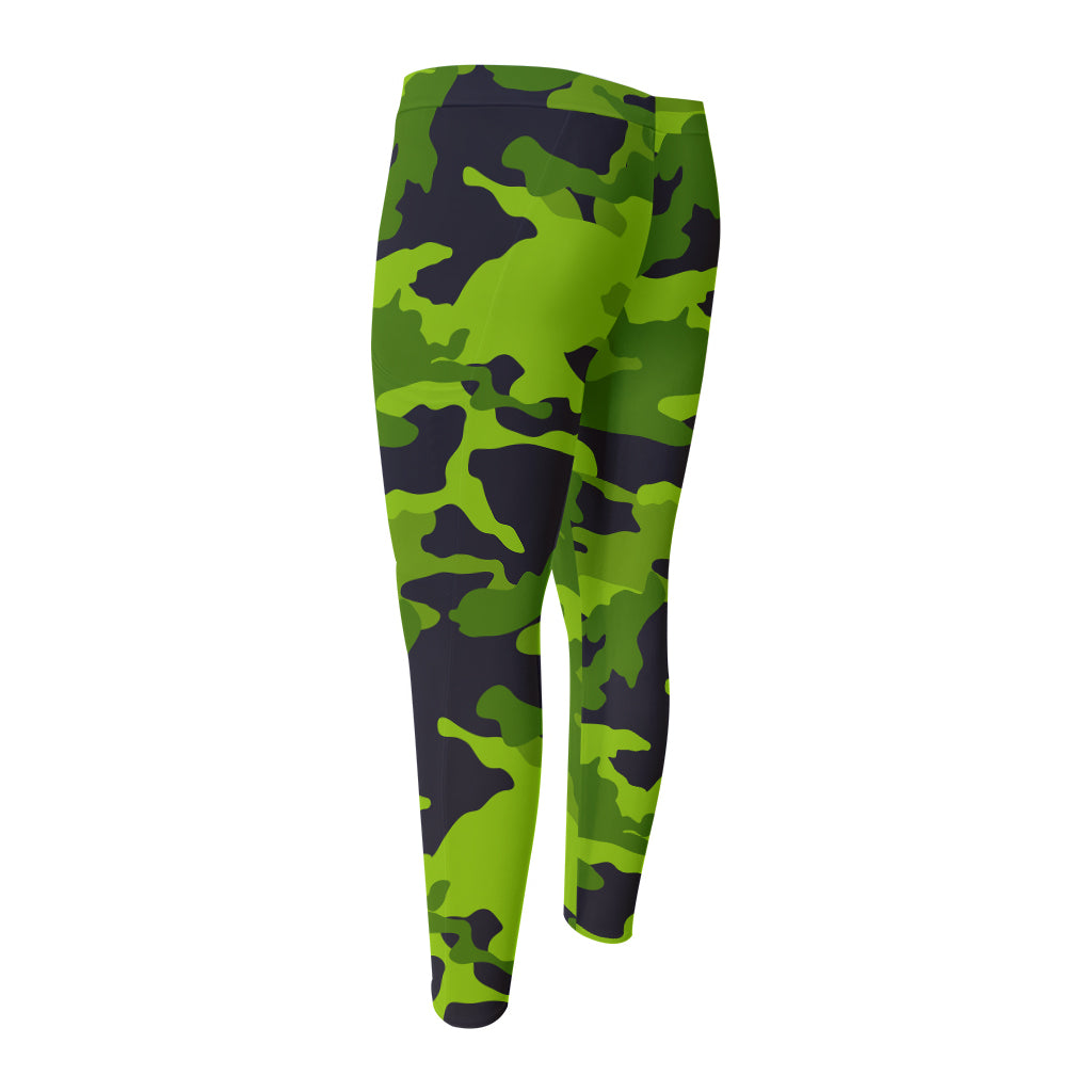 Lime Green Camouflage Print Men's Compression Pants