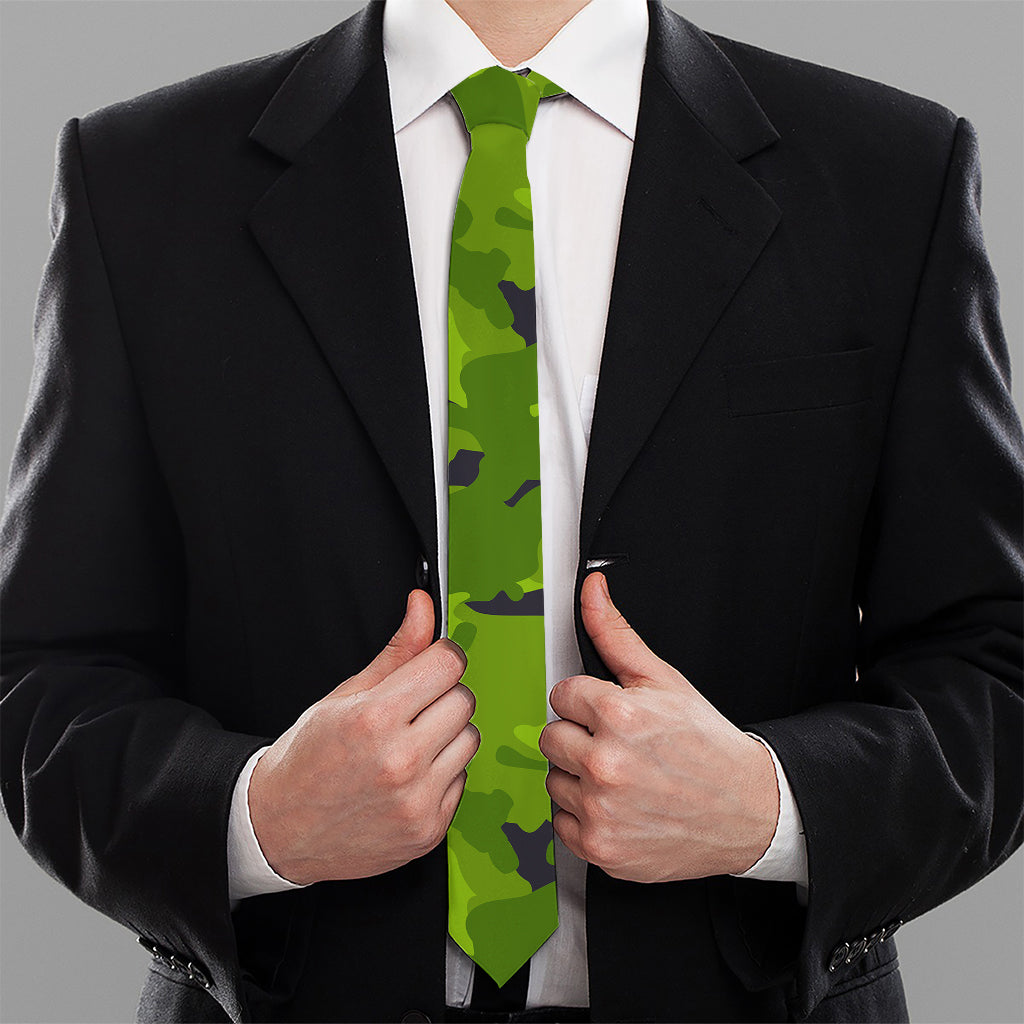Lime Green Camouflage Print Necktie