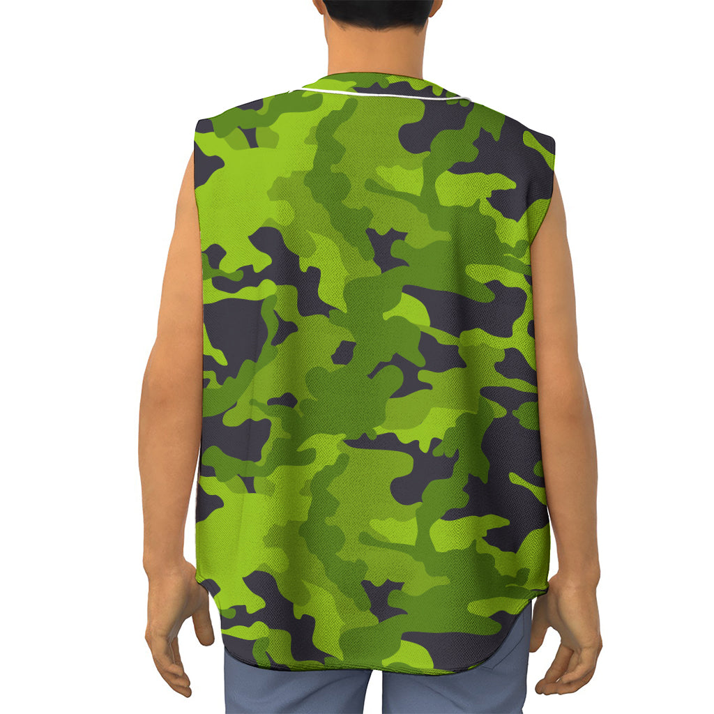 Lime Green Camouflage Print Sleeveless Baseball Jersey