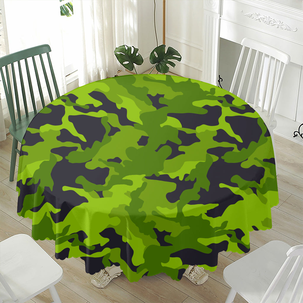 Lime Green Camouflage Print Waterproof Round Tablecloth