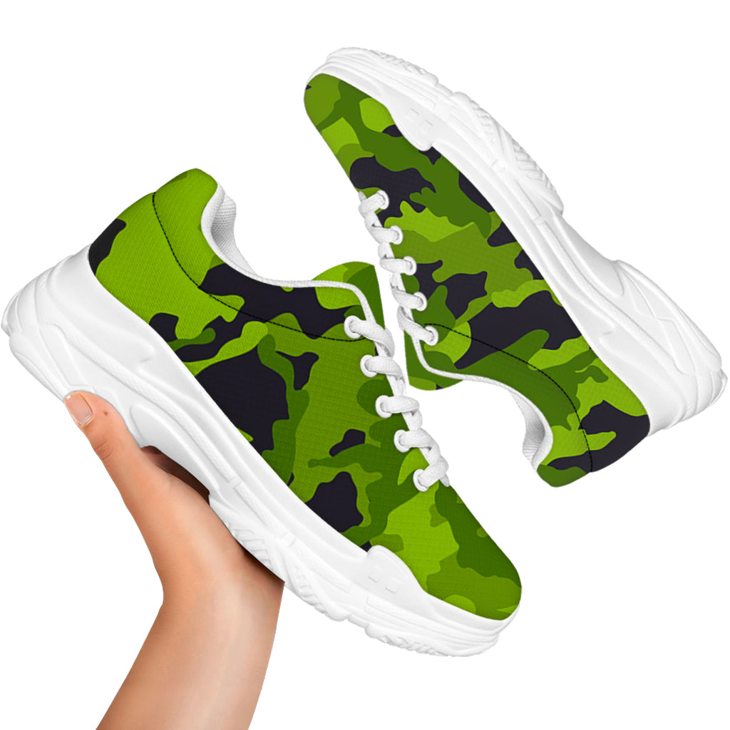Lime Green Camouflage Print White Chunky Shoes