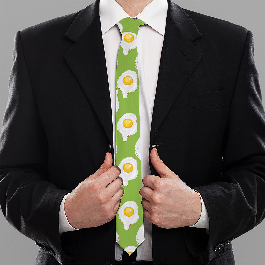 Lime Green Fried Eggs Pattern Print Necktie