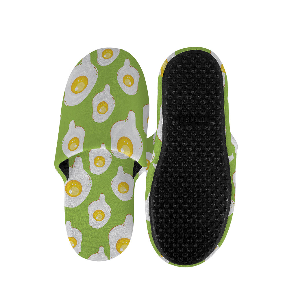 Lime Green Fried Eggs Pattern Print Slippers