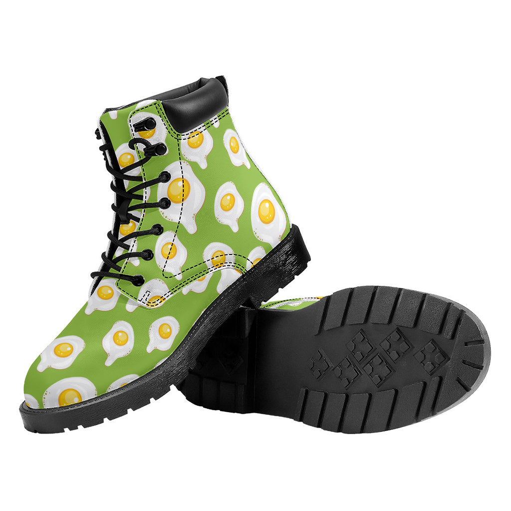Lime Green Fried Eggs Pattern Print Work Boots