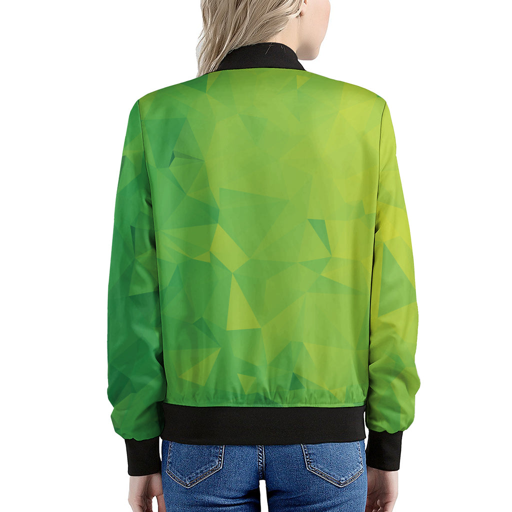 Lime Green Polygonal Geometric Print Women's Bomber Jacket