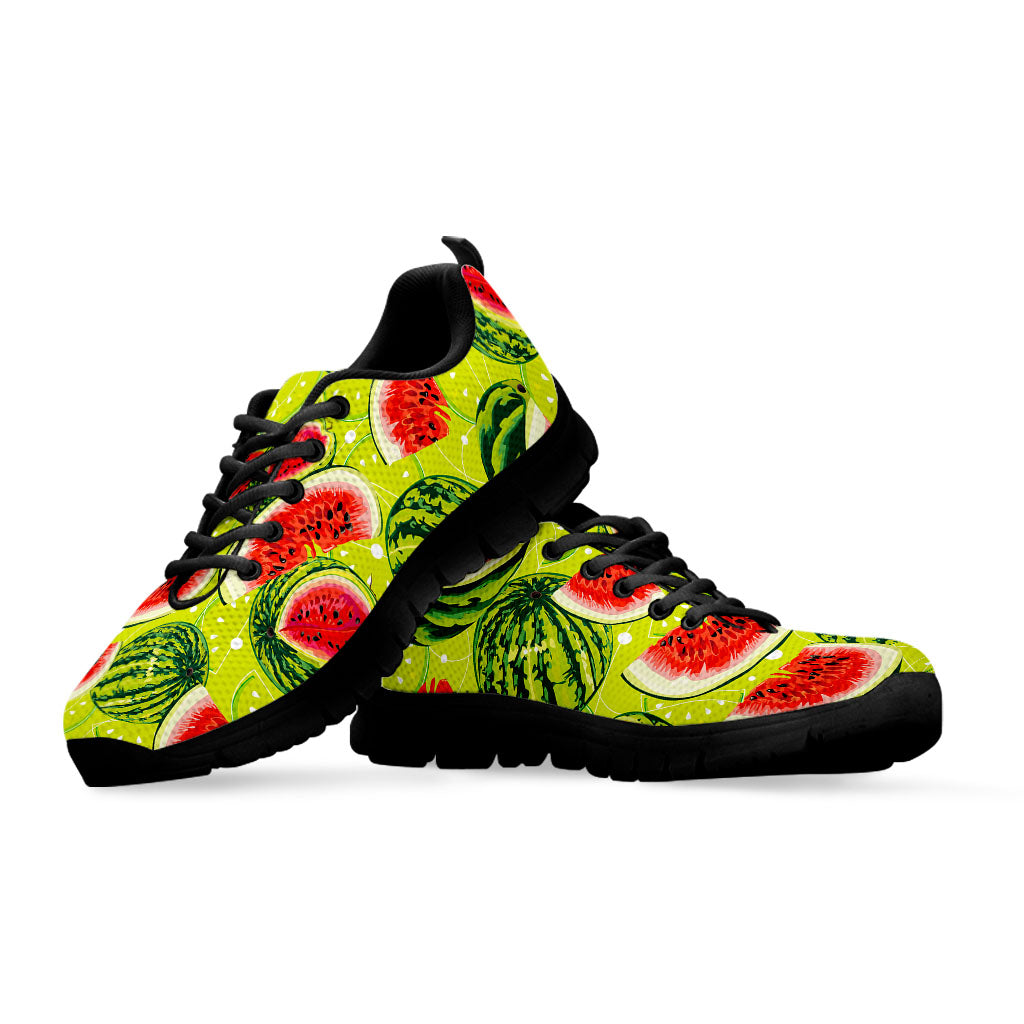 Lime Green Watermelon Pattern Print Black Running Shoes