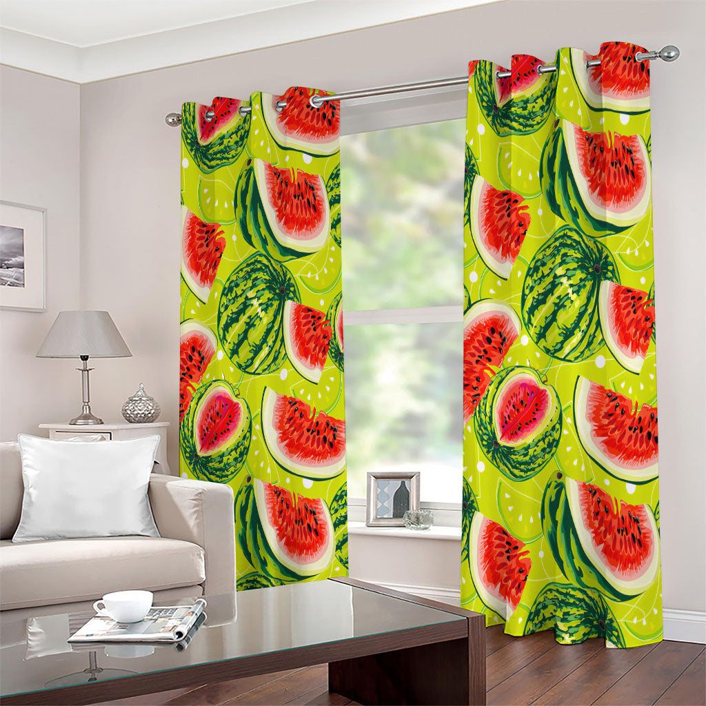 Lime Green Watermelon Pattern Print Extra Wide Grommet Curtains